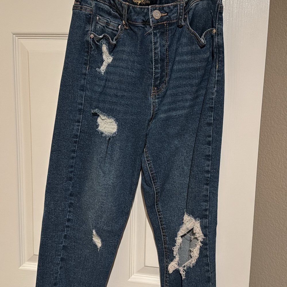 Women’s Distressed Dark Blue Jeans